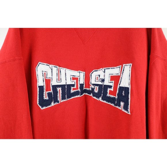 Vintage 90s Russell Athletic Mens 2XL Faded Spell Out Chelsea Sweatshirt Red USA - Picture 4 of 13